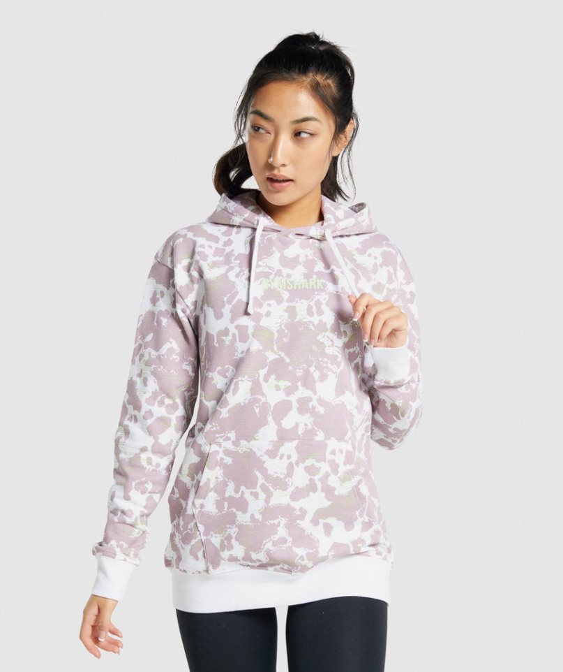 Women\'s Gymshark Camo Graphic Oversized Hoodie Light Purple | CA A67DN3